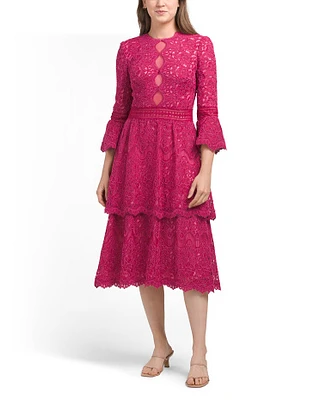 Blossom Tiered Embroidered Midi Dress For Women