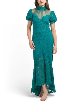 Covina Embroidered Hi-Lo Illusion Neck Dress For Women