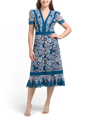 Kasey Embroidered Tea Length Dress For Women