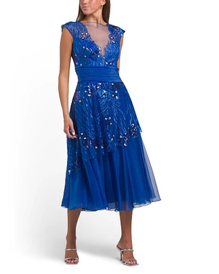 Brighton Sea Embroidered Midi Dress For Women