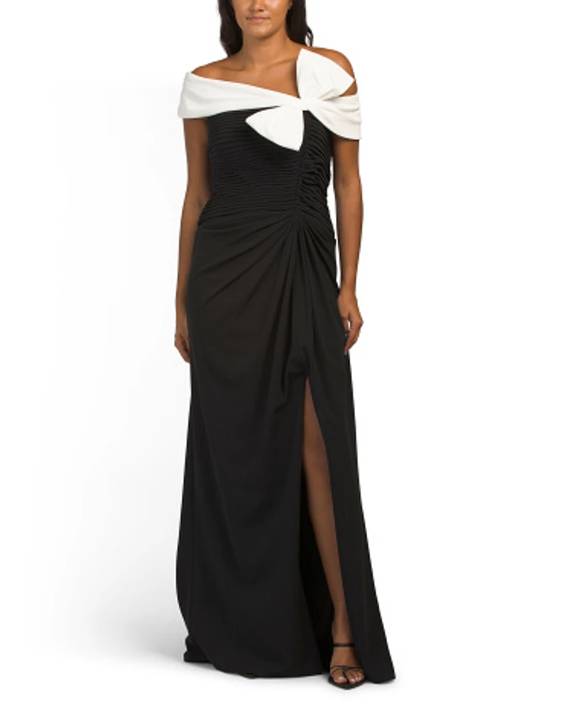 Off The Shoulder Color Block Bow Gown For Women