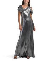 One Shoulder Drape Metallic Gown For Women