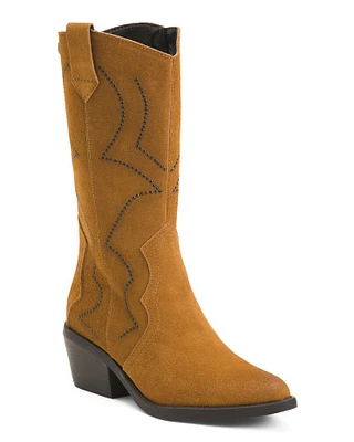 Suede Western Boots With Studs For Women