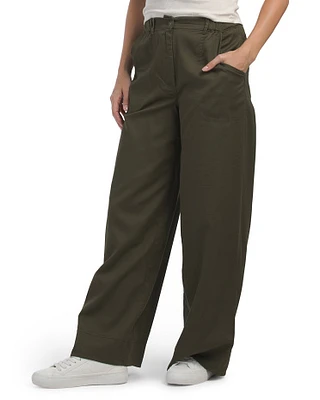 Wide Leg Pique Knit Pants With Pockets For Women