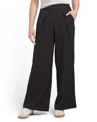 Wide Leg Pleated Pull On Trousers For Women