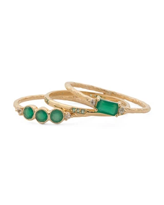 14Kt Gold Plated Green Onyx Set Of Three Rings