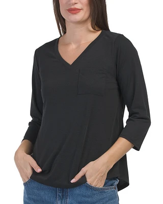 Three-Quarter V-Neck Top For Women