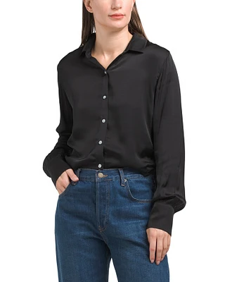 Drawcord Sides Cropped Button Down Top For Women