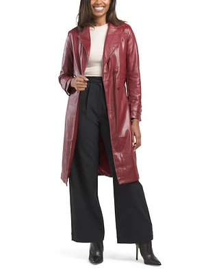 Faux Leather Trench Coat For Women