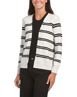 Fleck And Textured Stripe Cardigan