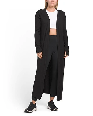 Long Ribbed Side Slit Duster Length Lounge Cardigan