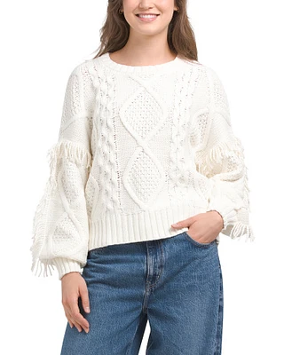 Chunky Fringed Cable Knit Mixed Sweater