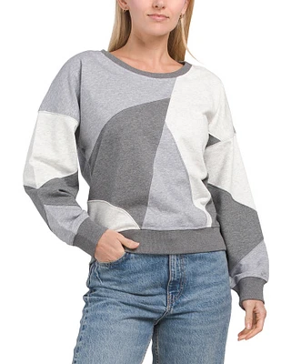 French Terry Color Block Pullover Sweatshirt For Women