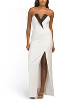 Strapless Column Gown With Tuxedo Accents For Women