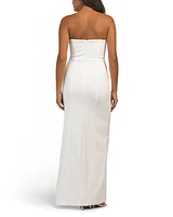 Strapless Column Gown With Tuxedo Accents For Women