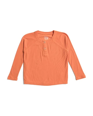 Boys Long Sleeve Waffle Knit Henley Top