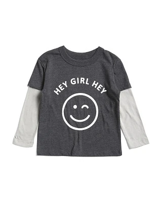 Boys Hey Girl Hey Smiley Face Long Sleeve Twofer Top