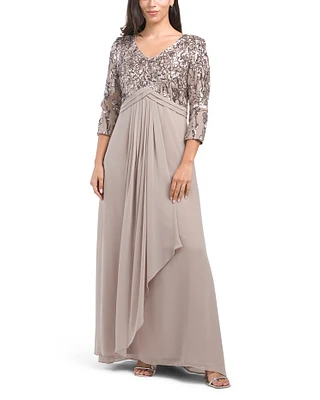 Long Sleeve Sequin Top Cascading Gown For Women