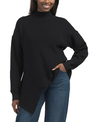 Asymmetrical Hem High Neck Sweater