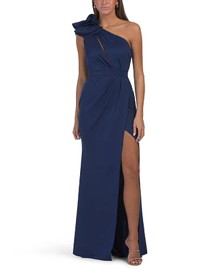 One Shoulder Gown With Rosette Detail For Women