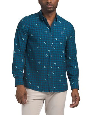 Houndstooth Long Sleeve Button Down Shirt For Men