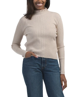 Ruffle High Neck Textured Pull Over Sweater