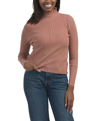 Ruffle High Neck Textured Pull Over Sweater