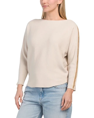 Long Dolman Sleeved Pull Over Sweater With Chain Detail