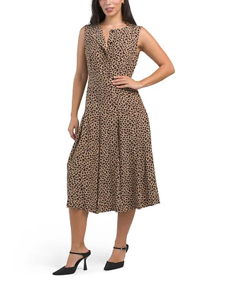 Silk Spotted Leopard Print Midi Dress For Women