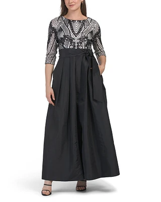 Long Sleeve Sequin Lace Gown For Women