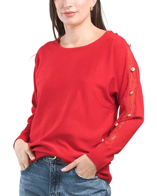 Sheer Sleeve Button Dolman Sweater