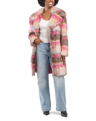 Plaid Pattern Faux Fur Coat