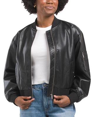 Faux Leather Bomber For Women