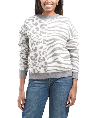 Long Sleeve Mixed Animal Print Sweater