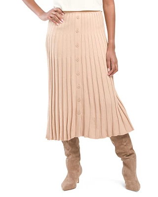 Pleated Button Front Midi Skirt For Women