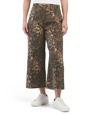 High Rise Animal Print Wide Leg Jeans For Women