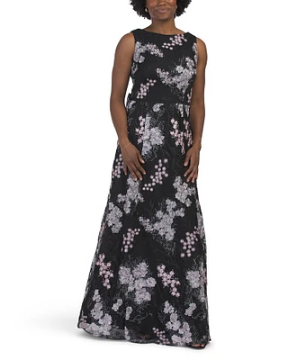 Sleeveless Floral Embroidered Gown For Women