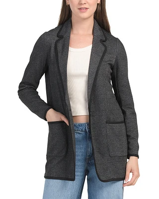 Double Knit Long Single Button Jacket With Trim