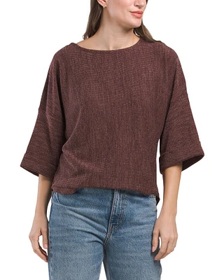 Rib Knit Elbow Sleeve Top For Women