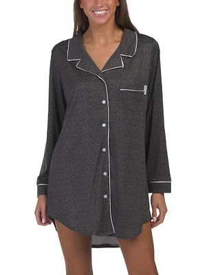 Notch Collar Nightshirt With Piping Detail For Women