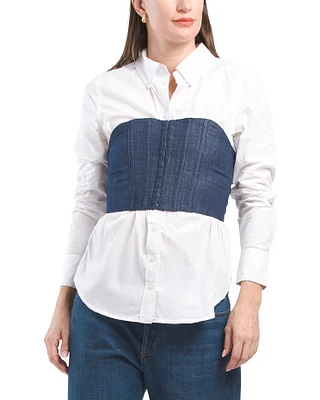 Twofer Button Down Top With Bustier For Women