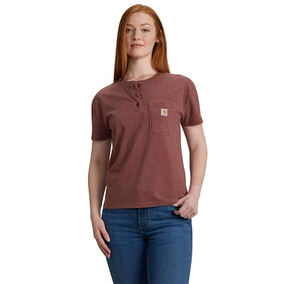 Women's Loose Fit Short-Sleeve Heavyweight Henley T-Shirt