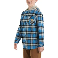 Boys' Long-Sleeve Flannel Button-Front Hooded Shirt