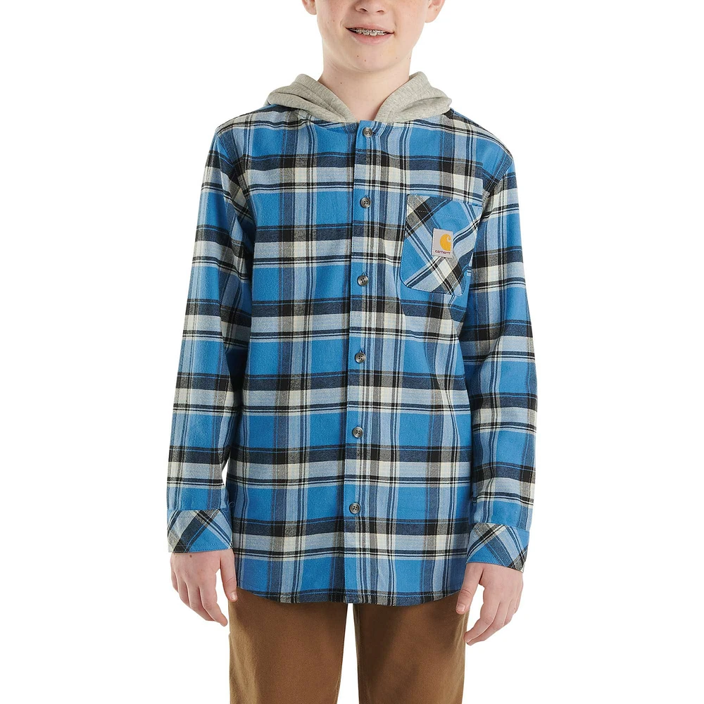 Boys' Long-Sleeve Flannel Button-Front Hooded Shirt