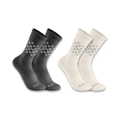 Women's Midweight Synthetic-Wool Blend Fairisle Crew Sock 2-Pack