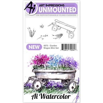 Art Impressions Mini Garden Wagon Watercolor Cling Rubber Stamps Set
