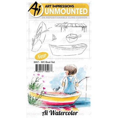 Art Impressions Watercolor Boat Cling Rubber Stamps