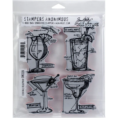 Stampers Anonymous Tim Holtz® Cocktails Blueprint Cling Stamp Set