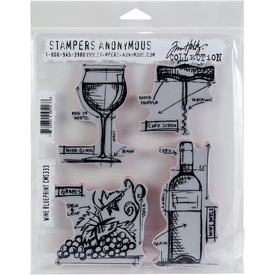Stampers Anonymous Tim Holtz® Wine Blueprint Cling Stamps