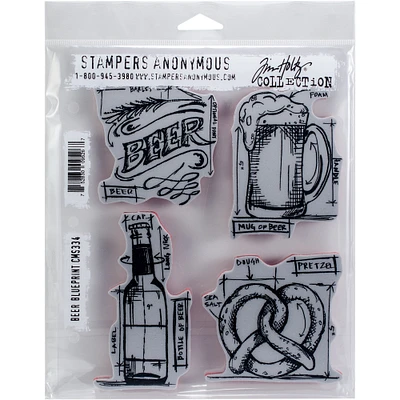 Stampers Anonymous Tim Holtz® Beer Blueprint Cling Stamps
